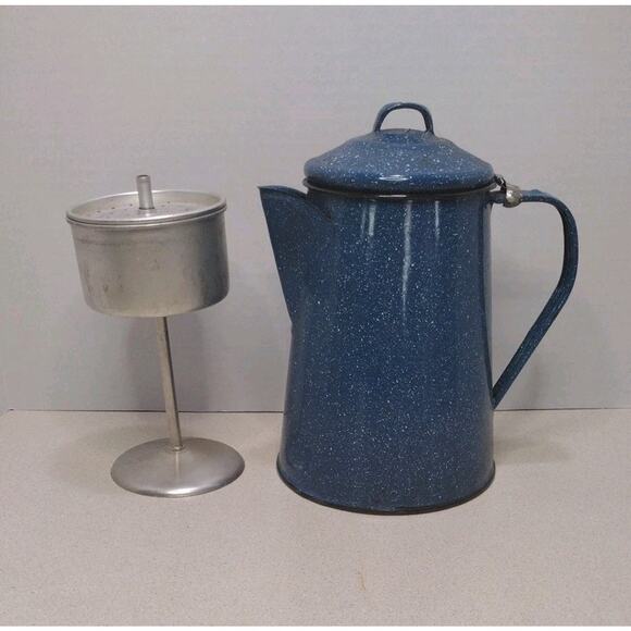 Granite Ware Blue Speckled Enamel Ware Coffee Pot Percolator Complete Camping - Picture 1 of 6